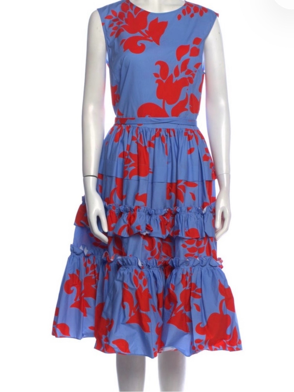 Carolina Herrera Blue Dress with Red Floral Print